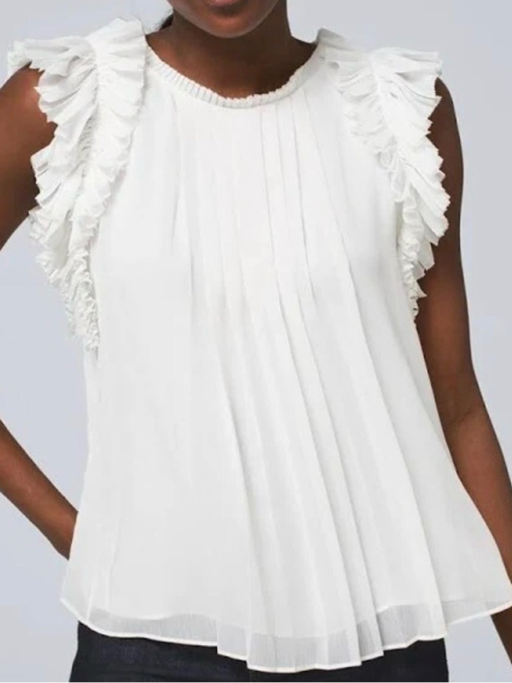 White House Black Market White Ruffled Pleated Sleeveless Top